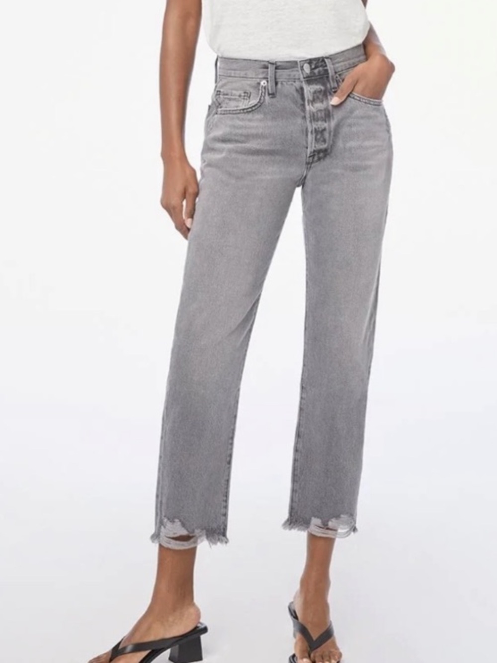 Frame Denim Le Original Straight-Leg Acera Chew Gray Crop Jeans Button Fly 27